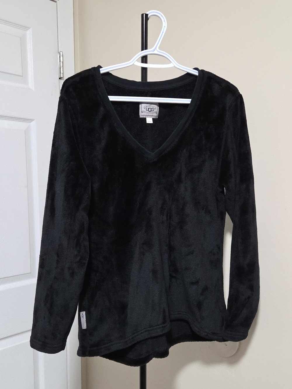 UGG Black Plush V-Neck Long Sleeve Top